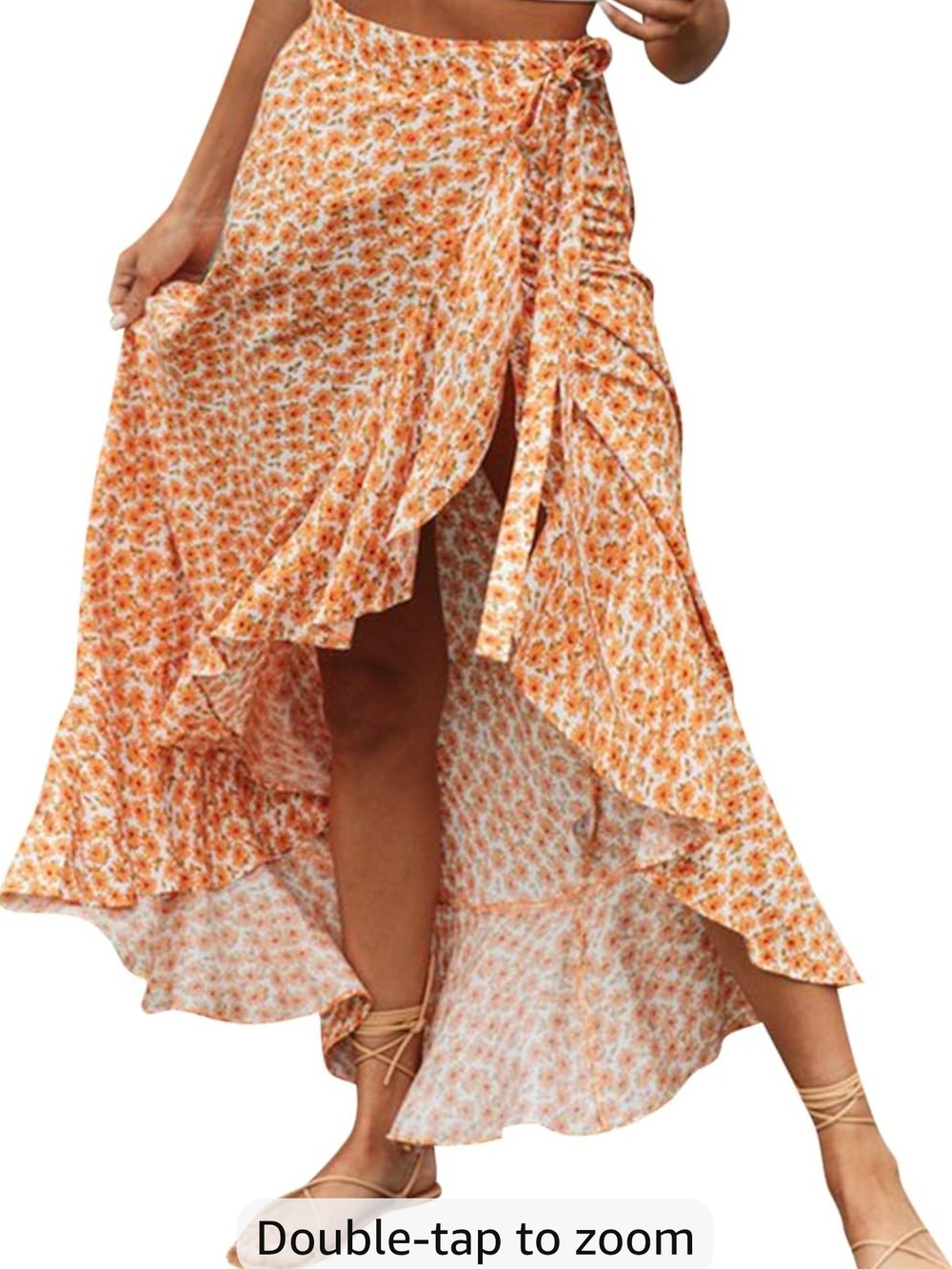 Amazon Orange Floral High-Low Wrap Skirt